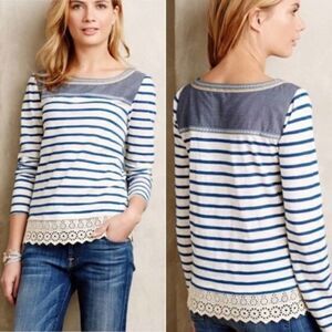 ANTHROPOLOGIE Little Yellow Button Striped Tee 